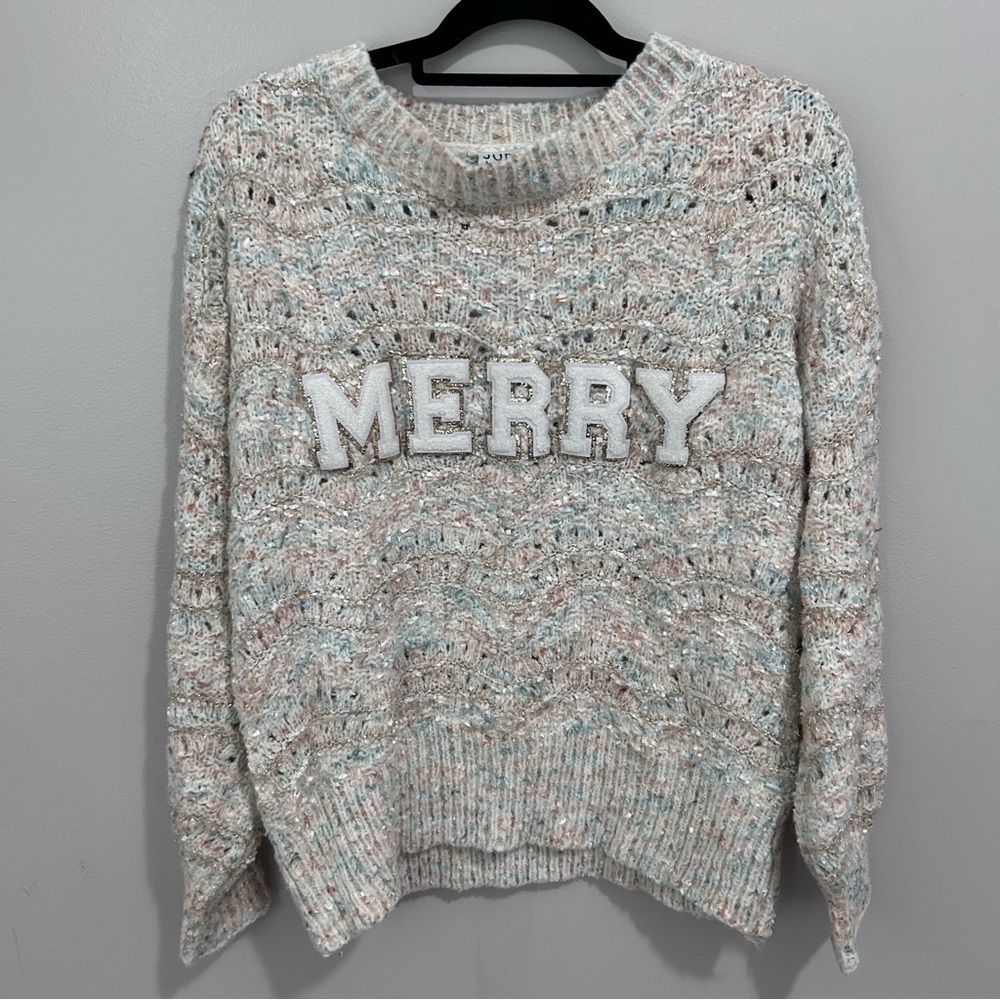 Judith March White Silver MERRY Sweater Small